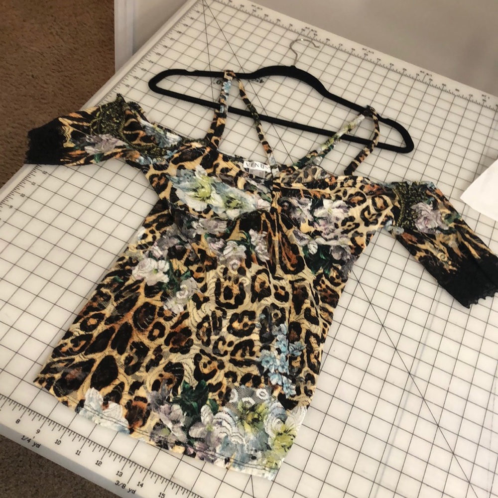 Leopard cold shoulder top